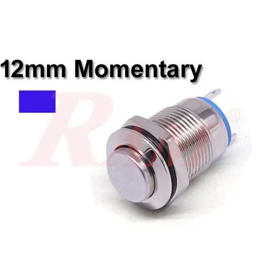 Metal Momentary Push Button 12mm Blue LED Ring IP67