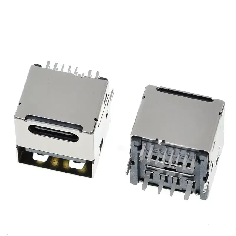 Type-C Dual USB Jack 90° Female Socket, 4 Straight Feet