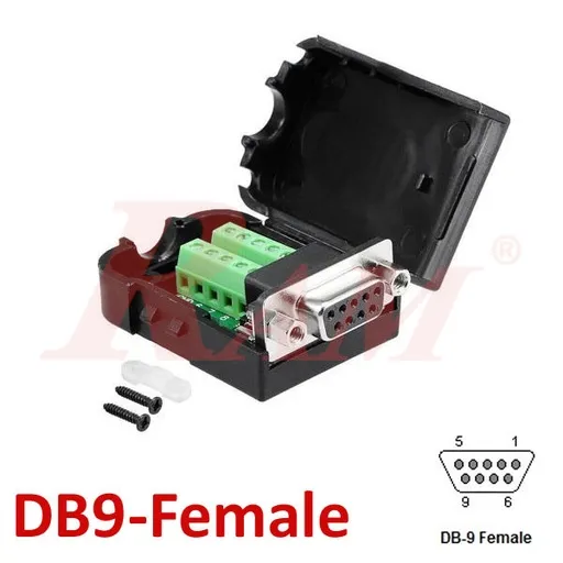 DB9 Female Connector with Cover to Screw Terminal Block (SKU DB90F)