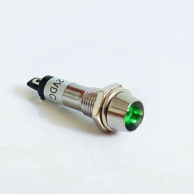 مؤشر LED معدني أخضر للتركيب على اللوحات جهد 12 فولت بإطار 12 مم