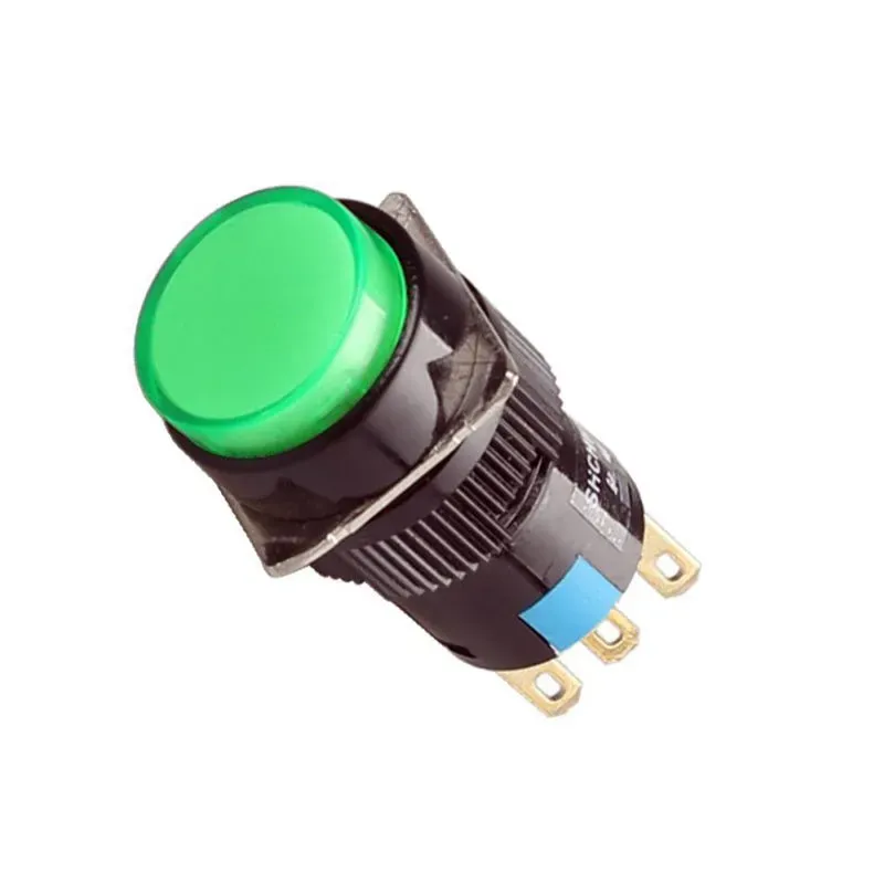 AL6-M Green Round Push Button with LED 220VAC 16mm 5-Pin