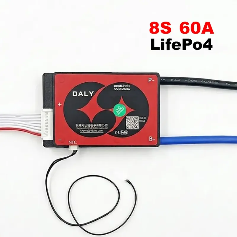 لوحة حماية BMS من DALY لبطاريات LiFePO4 بتكوين 8S وجهد 24V وتيار 60A