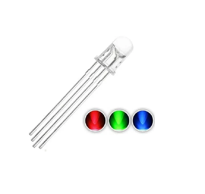 LED ثلاثي الألوان RGB بقطب مشترك موجب 5 مم وأربعة أطراف شفاف