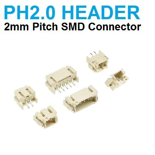 موصل JST PH2.0 ذكر SMD بخطوة 2 مم وعدد 2 دبوس
